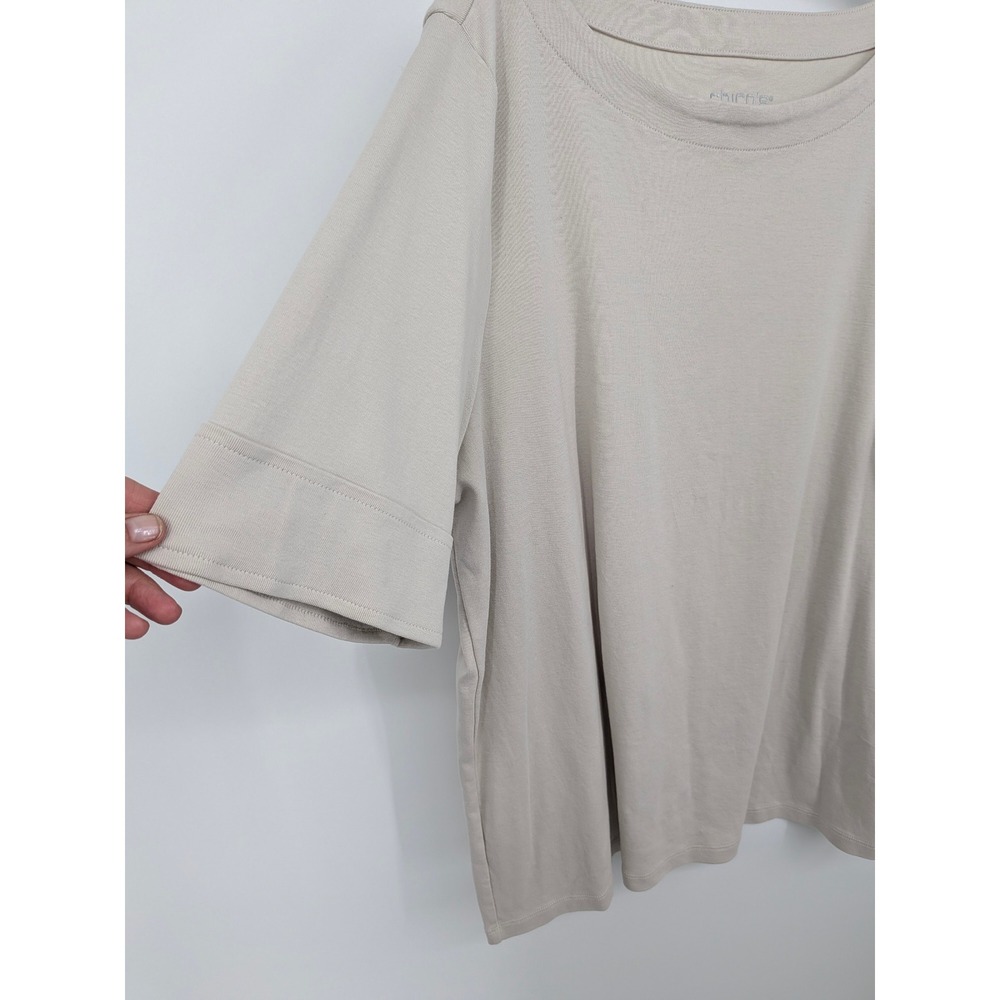 Chicos T-Shirt Women Plus XXL Beige Pima Cotton Boat Neck Short Sleeve Basic Top - Picture 2 of 7